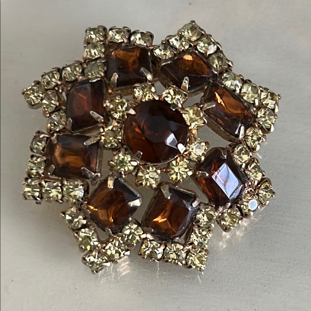 Vintage Large Amber Rosette Brooch